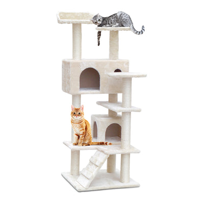 134cm Comfy Velvet and Sisal Cat Scratching Tree in Beige