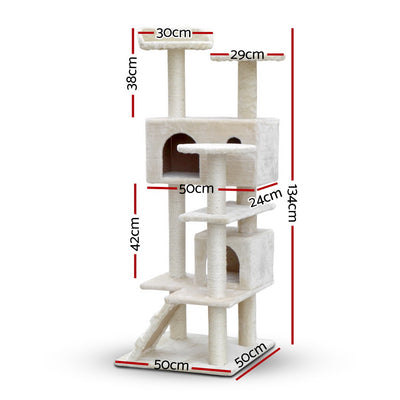 134cm Comfy Velvet and Sisal Cat Scratching Tree in Beige
