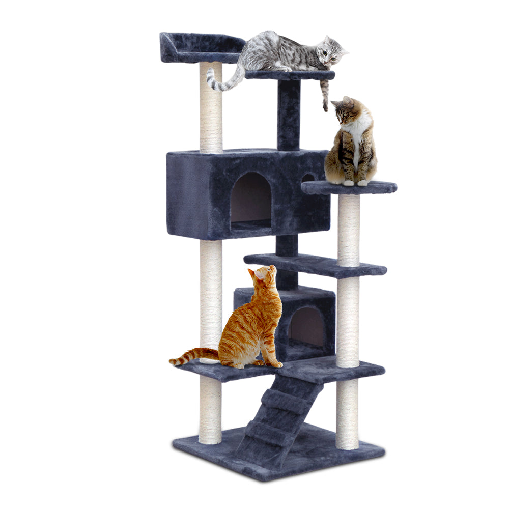 134cm Comfy Velvet and Sisal Cat Scratching Tree in Blue