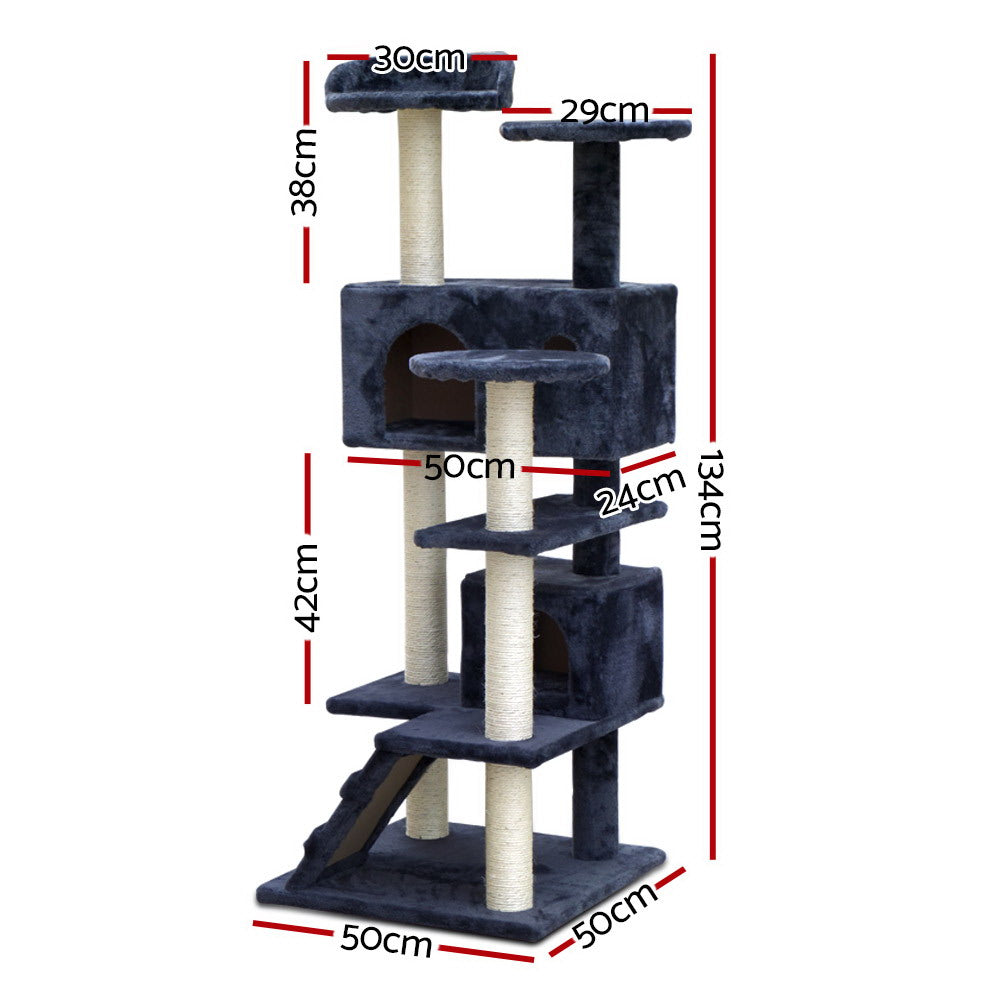 134cm Comfy Velvet and Sisal Cat Scratching Tree in Blue
