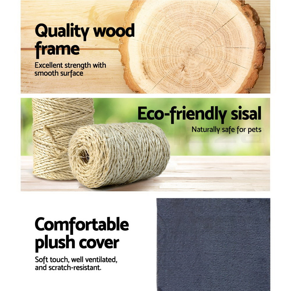 134cm Comfy Velvet and Sisal Cat Scratching Tree in Blue