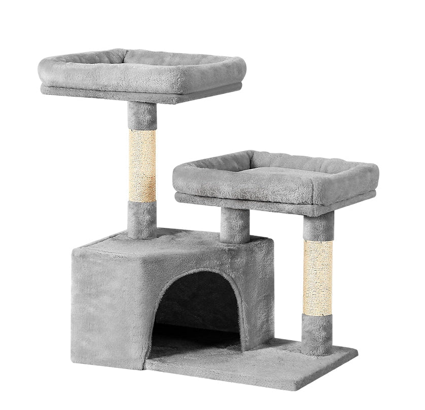 69cm Cute Cat Scratching Tree with Cubby Hole and Lounging Platforms