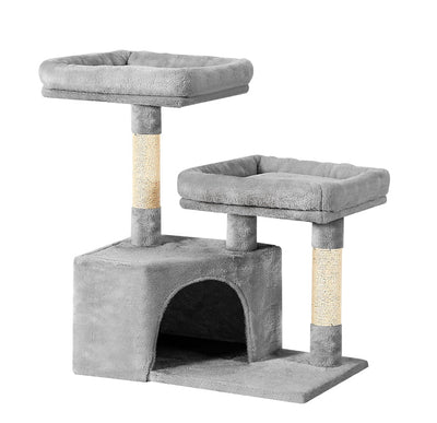 69cm Cute Cat Scratching Tree with Cubby Hole and Lounging Platforms