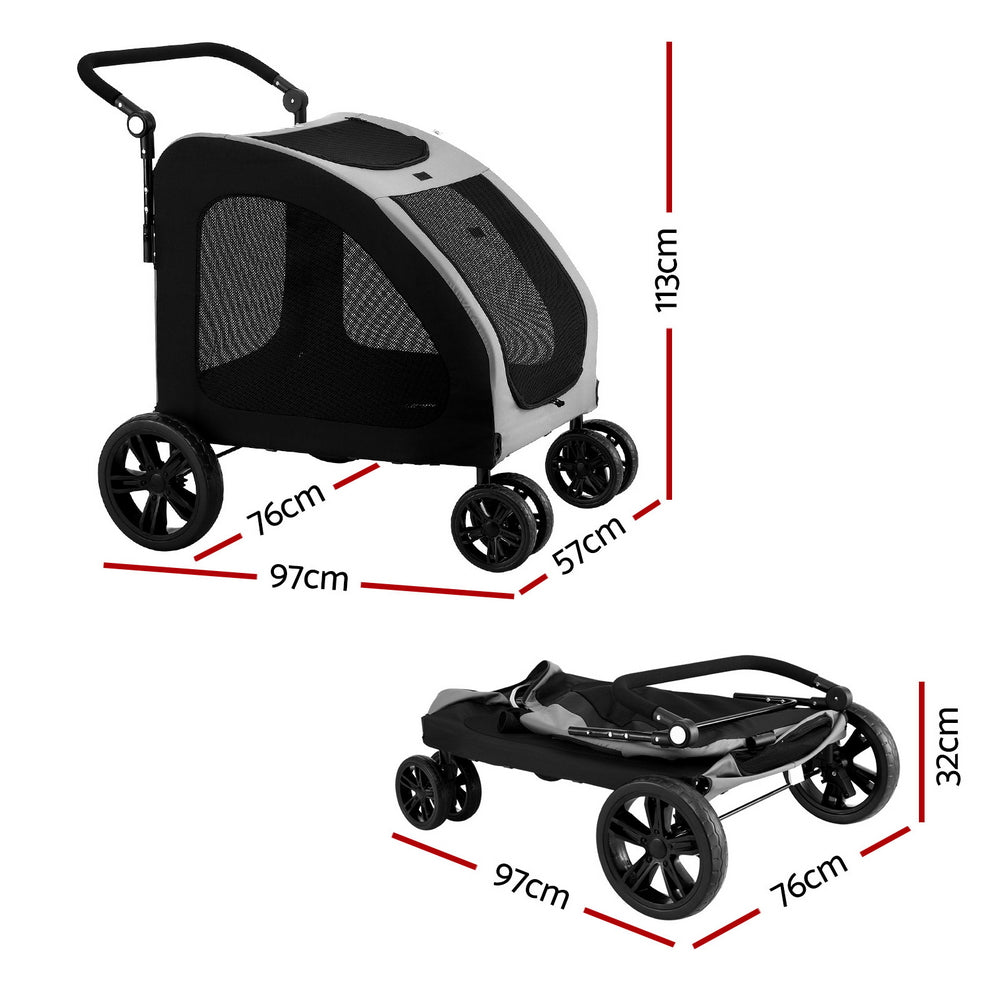i.Pet Large Foldable Stroller/ Trolley In Black - Spacious, Comfortable and Durable