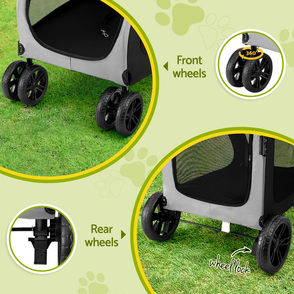 i.Pet Large Foldable Stroller/ Trolley In Black - Spacious, Comfortable and Durable