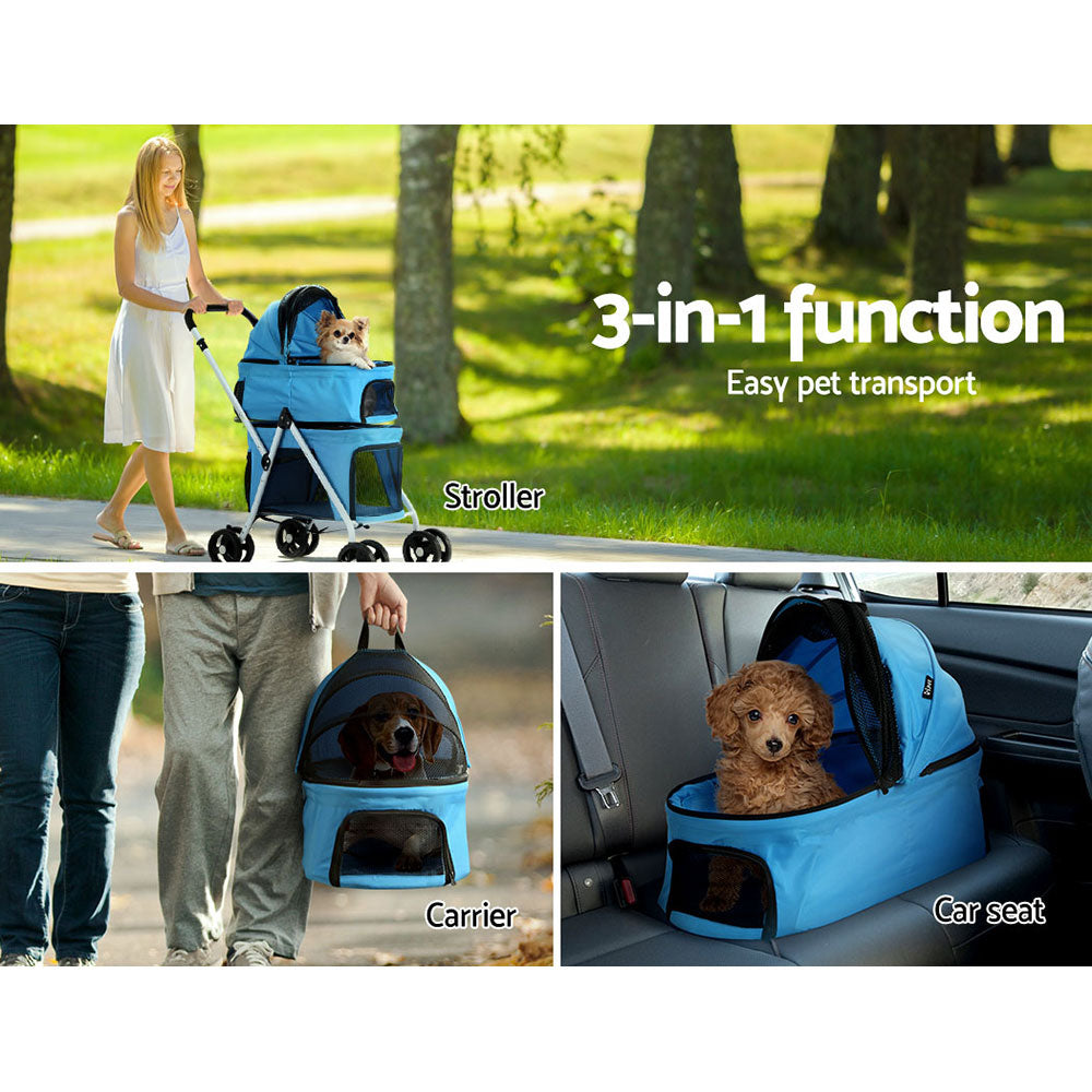 i.Pet Foldable 3 in 1 Carrier, Car Seat & Pet Stroller - Blue