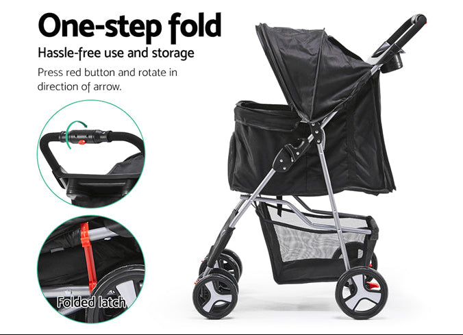 i.Pet 4 Wheel Pet Stroller - Black