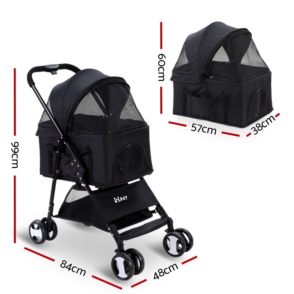i.Pet Foldable 3 in 1 Carrier, Car Seat & Pet Stroller - Black