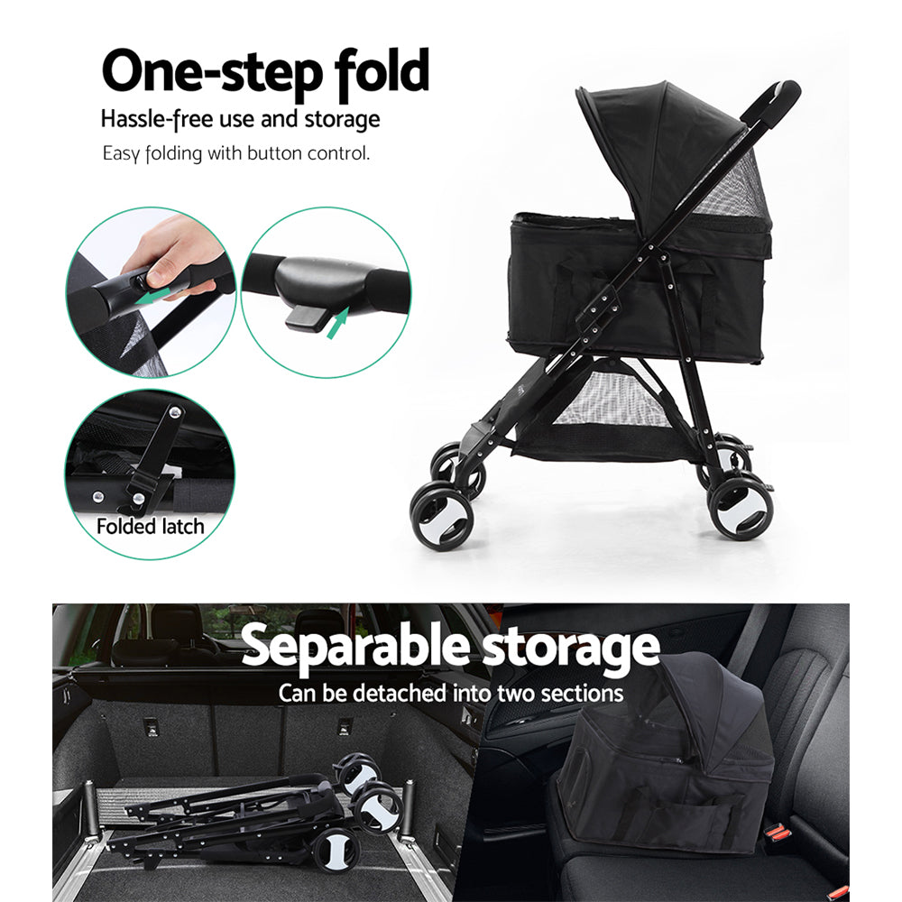 i.Pet Foldable 3 in 1 Carrier, Car Seat & Pet Stroller - Black