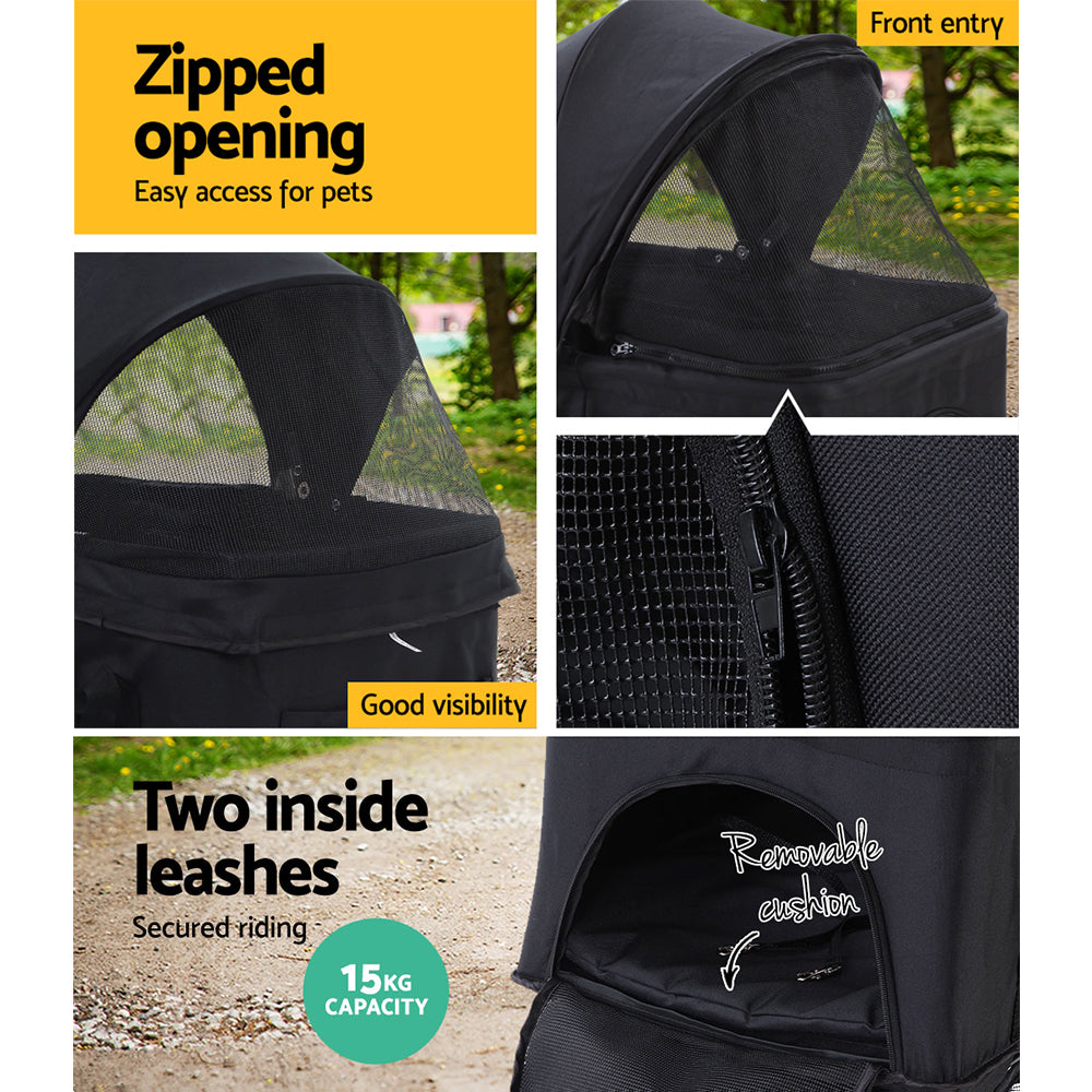 i.Pet Foldable 3 in 1 Carrier, Car Seat & Pet Stroller - Black