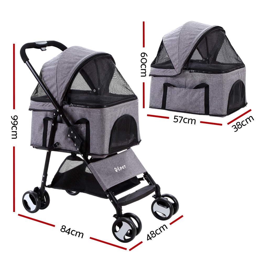 i.Pet Foldable 3 in 1 Carrier, Car Seat & Pet Stroller - Grey