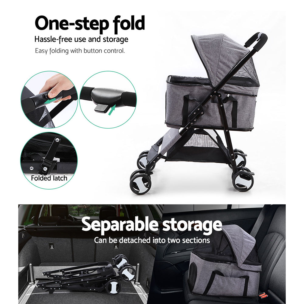 i.Pet Foldable 3 in 1 Carrier, Car Seat & Pet Stroller - Grey