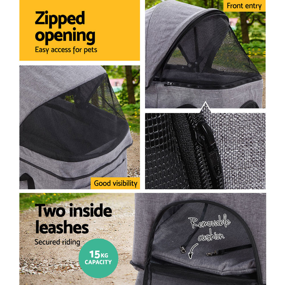 i.Pet Foldable 3 in 1 Carrier, Car Seat & Pet Stroller - Grey