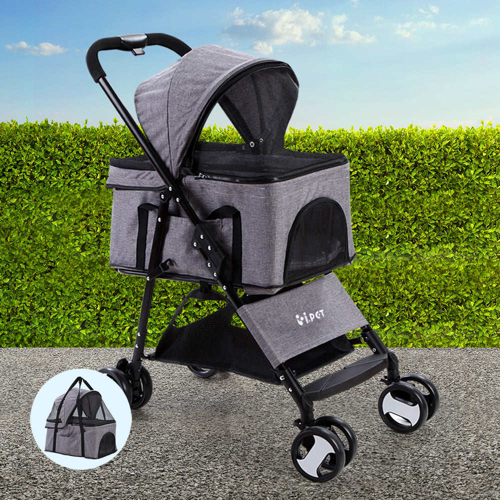 i.Pet Foldable 3 in 1 Carrier, Car Seat & Pet Stroller - Grey