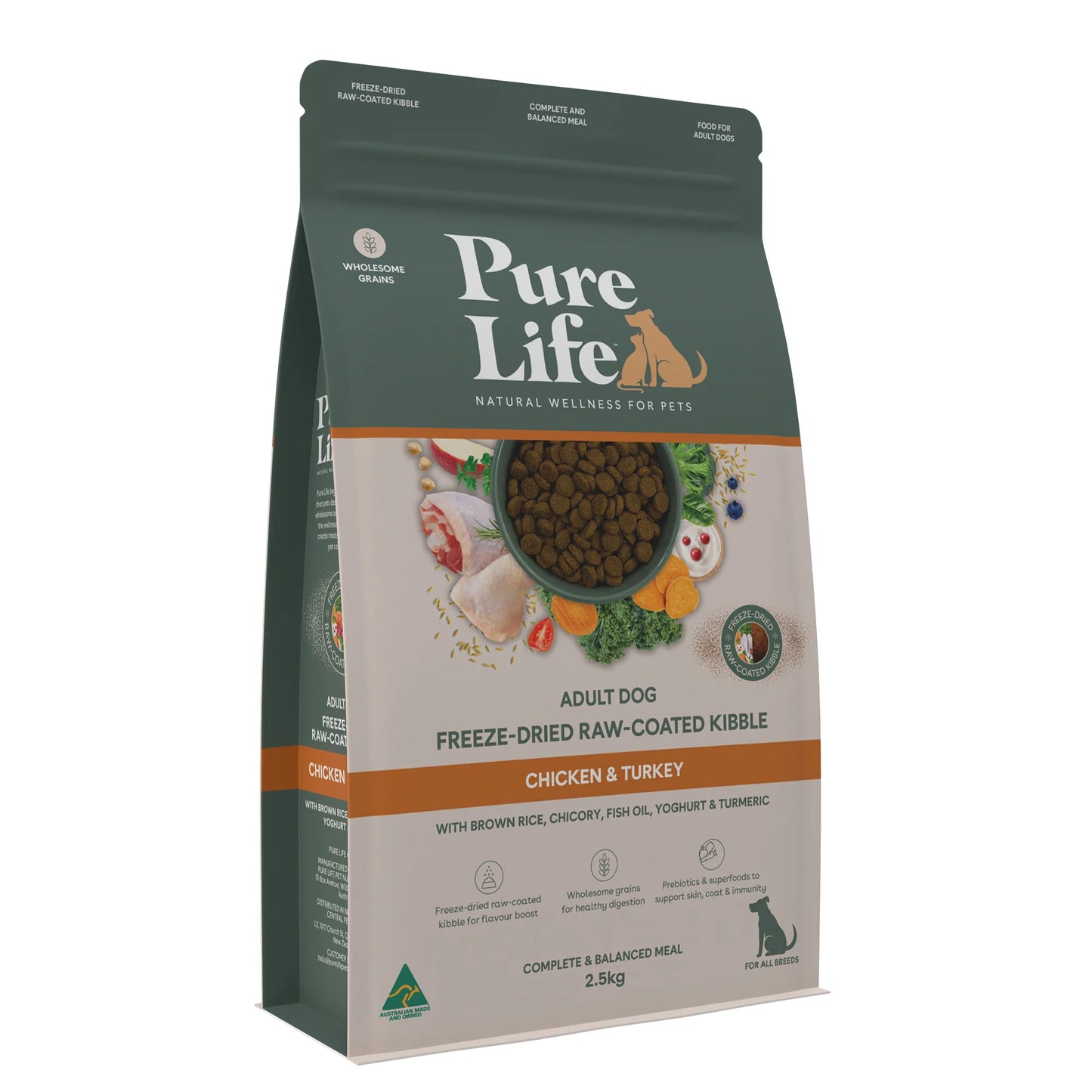 Pure Life Adult Dog Food – Freeze-Dried Raw Coated Kibble – Chicken & Turkey