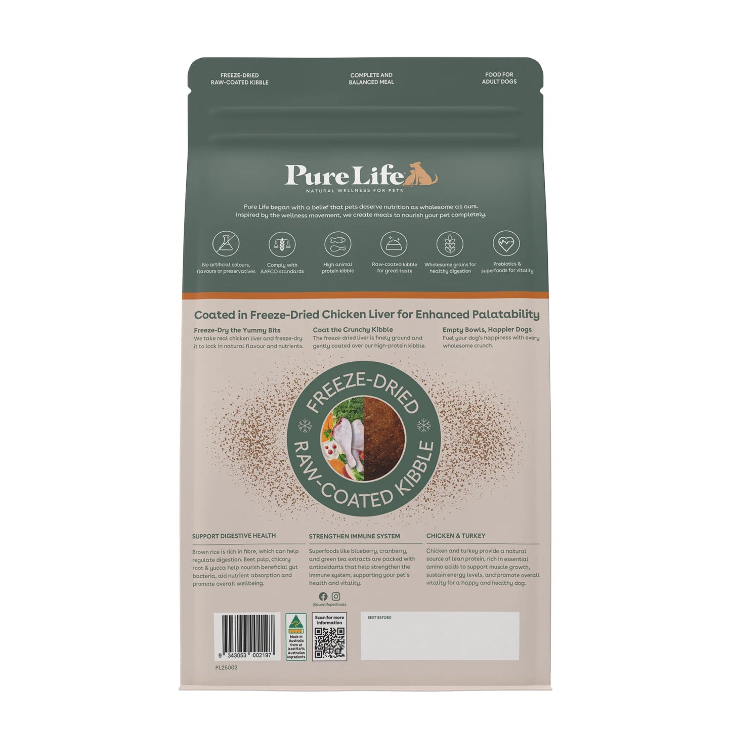 Pure Life Adult Dog Food – Freeze-Dried Raw Coated Kibble – Chicken & Turkey
