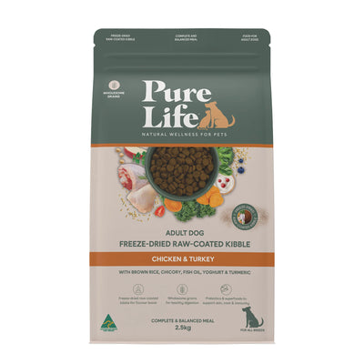 Pure Life Adult Dog Food – Freeze-Dried Raw Coated Kibble – Chicken & Turkey