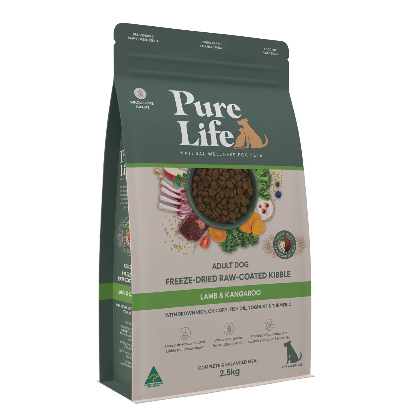 Pure Life Adult Dog Food – Freeze-Dried Raw Coated Kibble – Lamb & Kangaroo