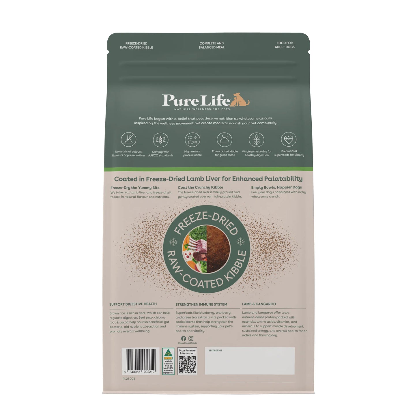Pure Life Adult Dog Food – Freeze-Dried Raw Coated Kibble – Lamb & Kangaroo