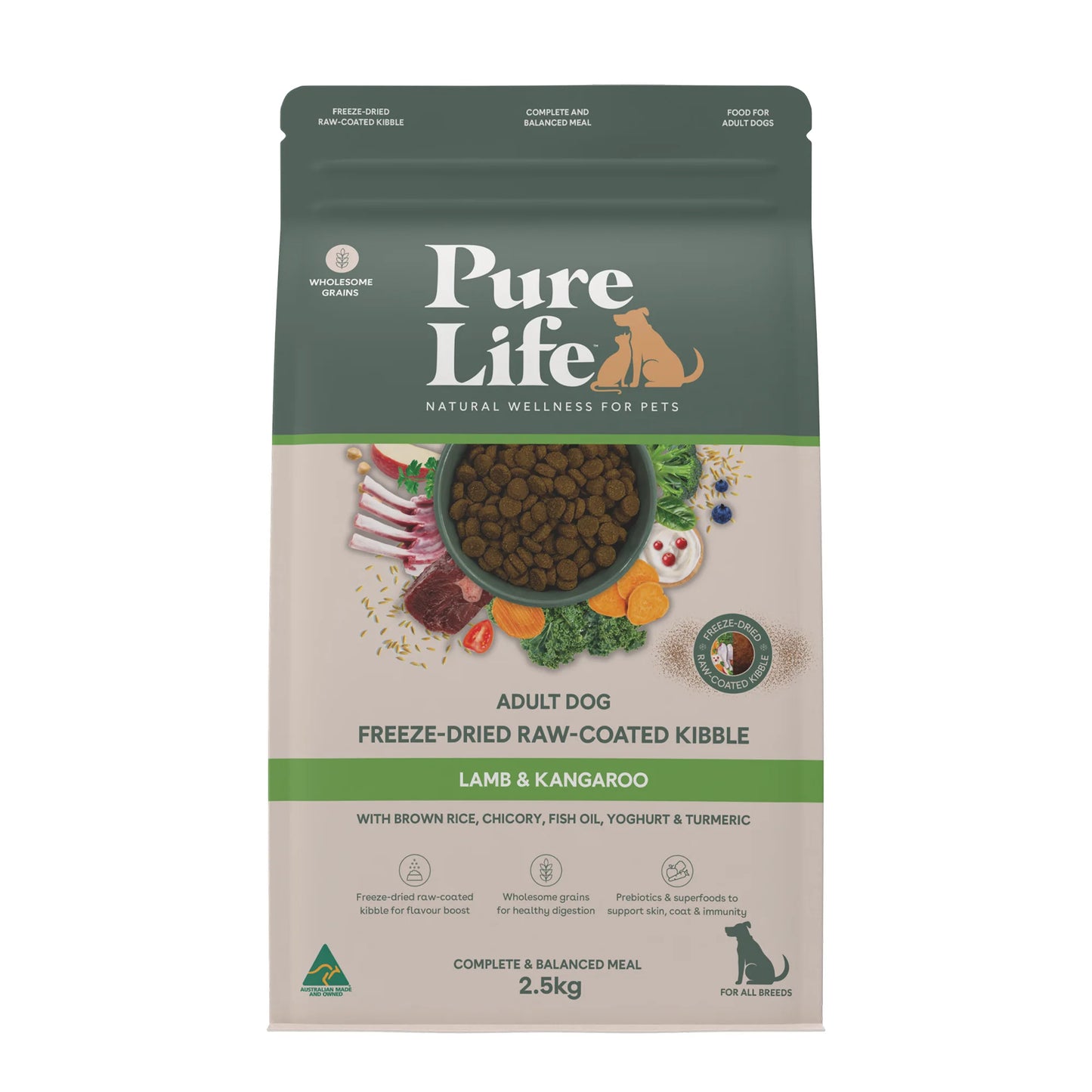 Pure Life Adult Dog Food – Freeze-Dried Raw Coated Kibble – Lamb & Kangaroo