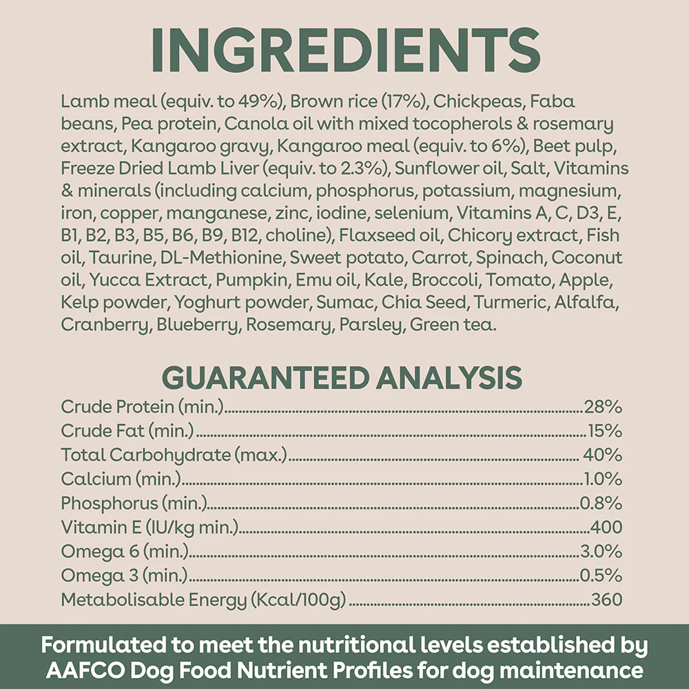 Pure Life Adult Dog Food – Freeze-Dried Raw Coated Kibble – Lamb & Kangaroo