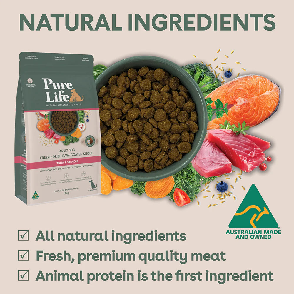 Pure Life Adult Dog Food – Freeze-Dried Raw Coated Kibble – Tuna & Salmon