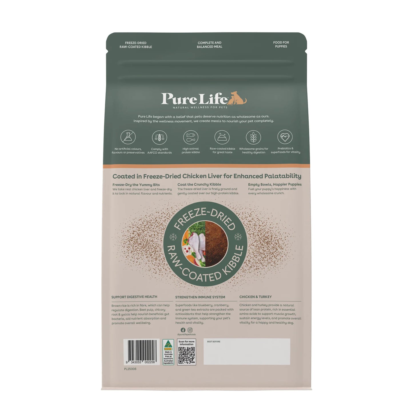 Pure Life Puppy Food – Freeze-Dried Raw Coated Kibble – Chicken & Turkey