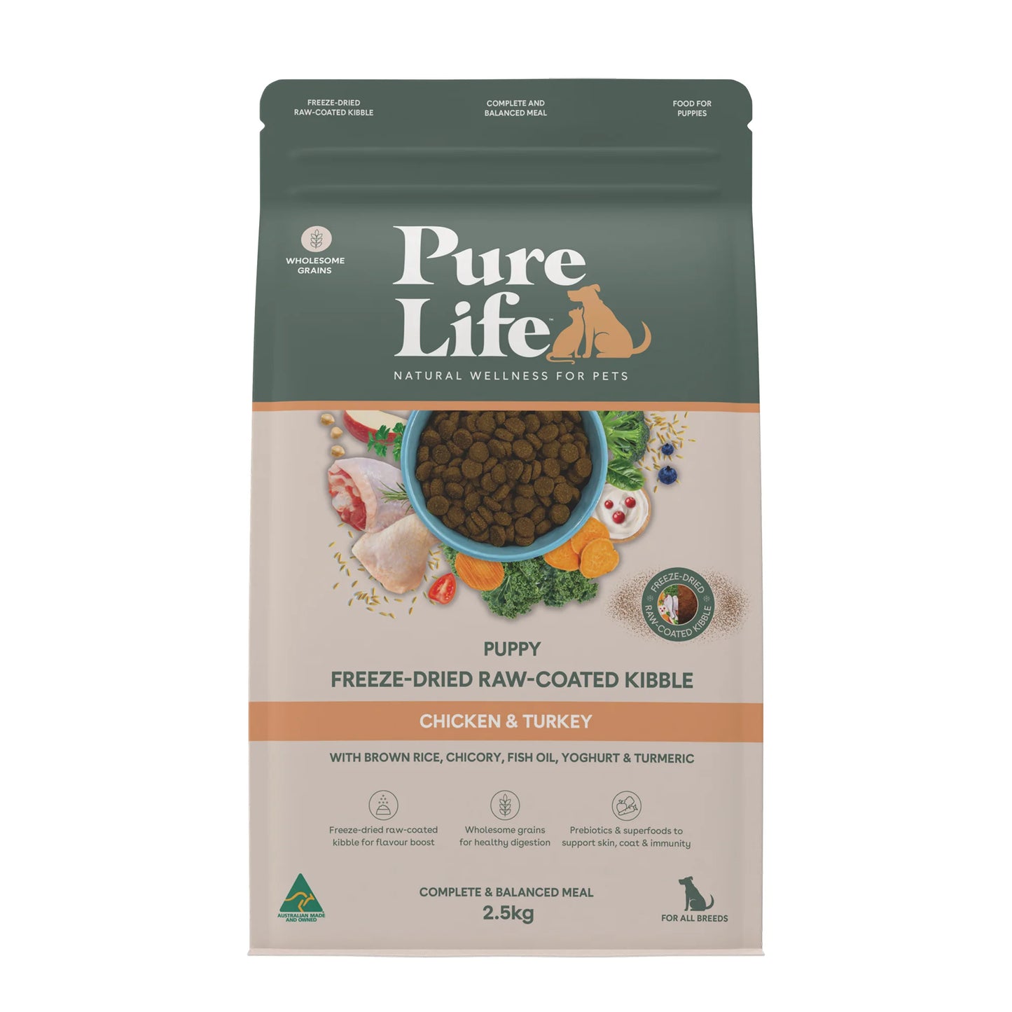 Pure Life Puppy Food – Freeze-Dried Raw Coated Kibble – Chicken & Turkey