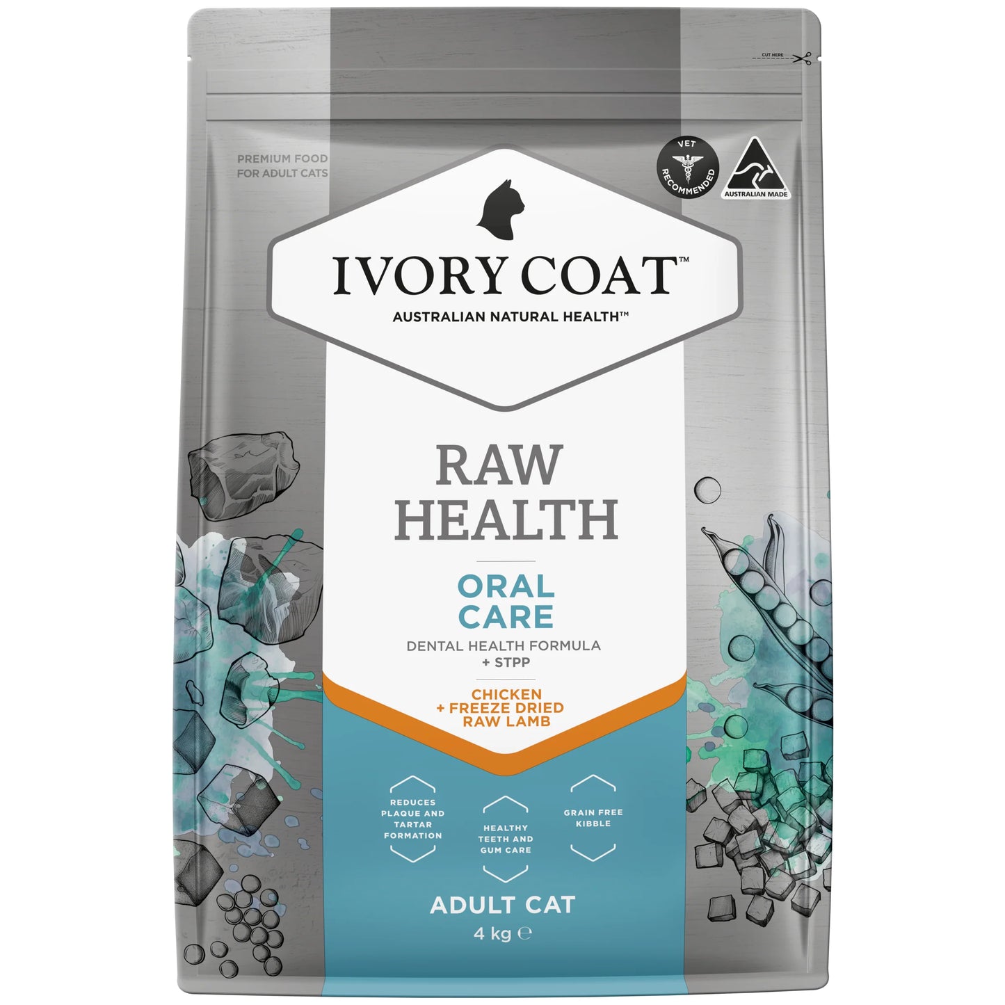 Ivory Coat Raw Health Adult Cat Kibble – Oral Care