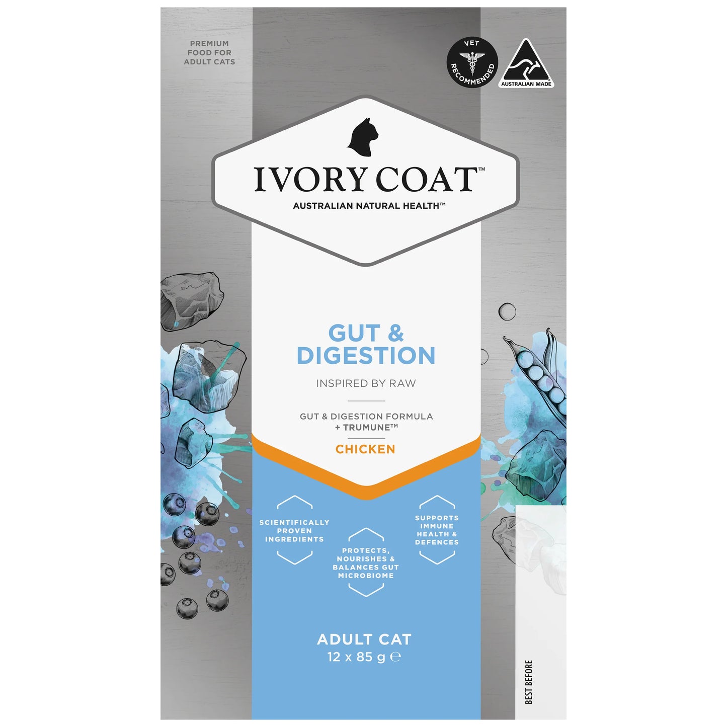 Ivory Coat Adult Cat – Wet Food Trays – Inspired By Raw – Gut & Digestion