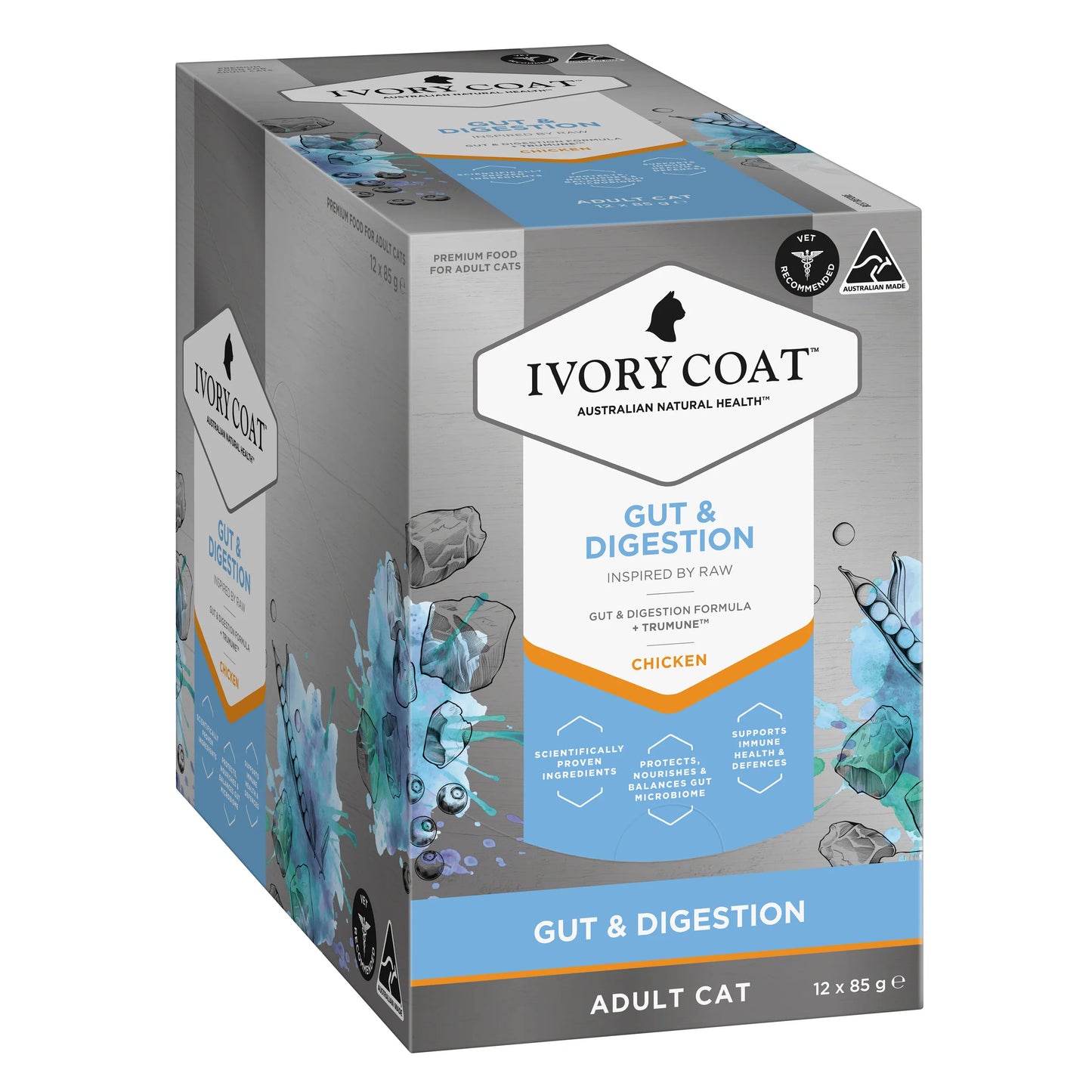 Ivory Coat Adult Cat – Wet Food Trays – Inspired By Raw – Gut & Digestion