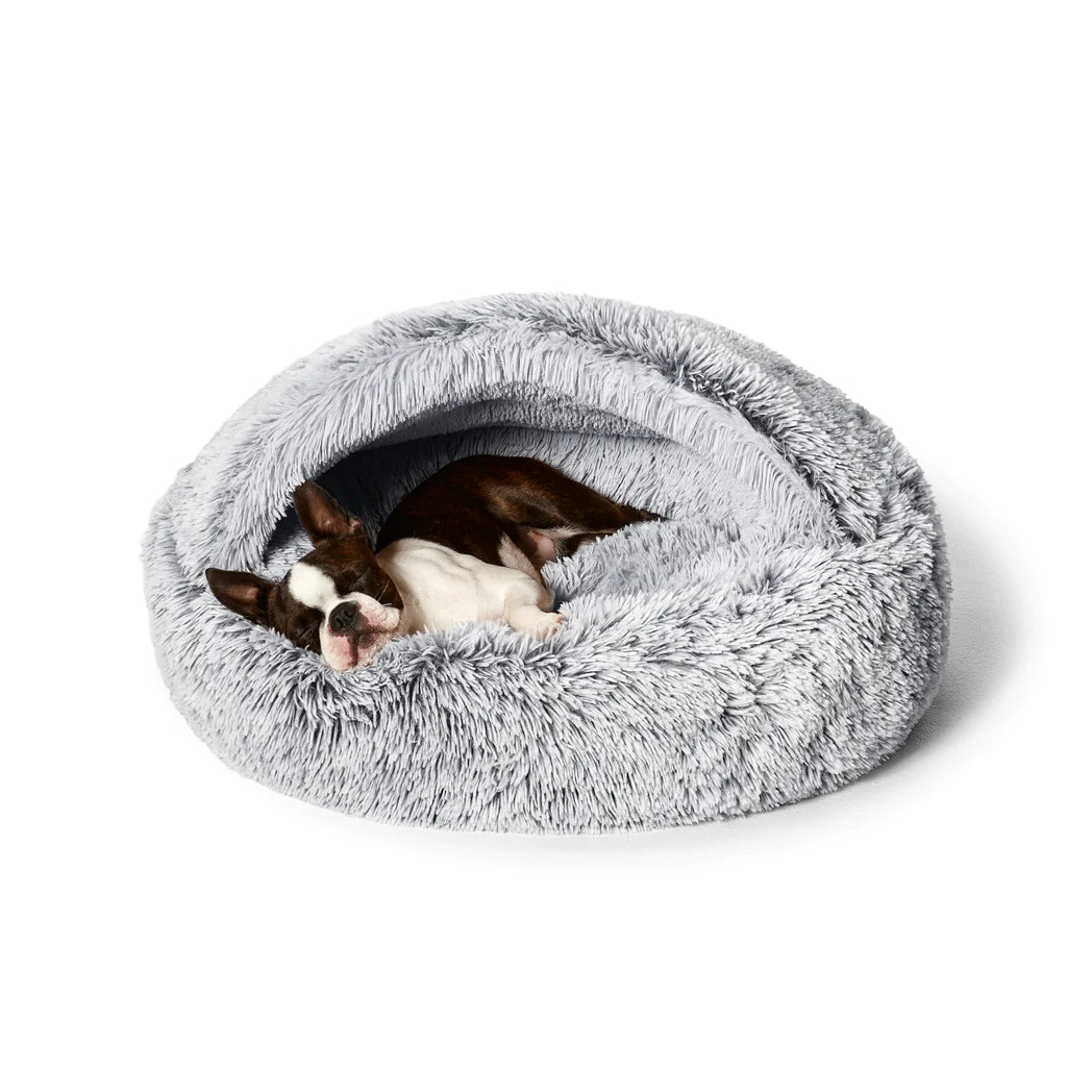 Snooza Luxurious Hoodie Cuddler Pet Bed in Silver Fox - Calming & Comforting - Three Sizes