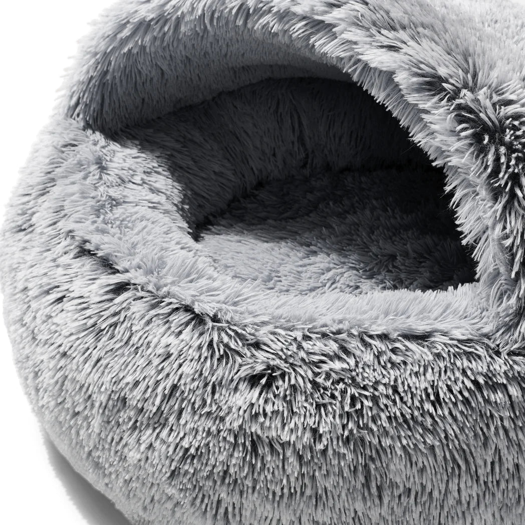 Snooza Luxurious Hoodie Cuddler Pet Bed in Silver Fox - Calming & Comforting - Three Sizes