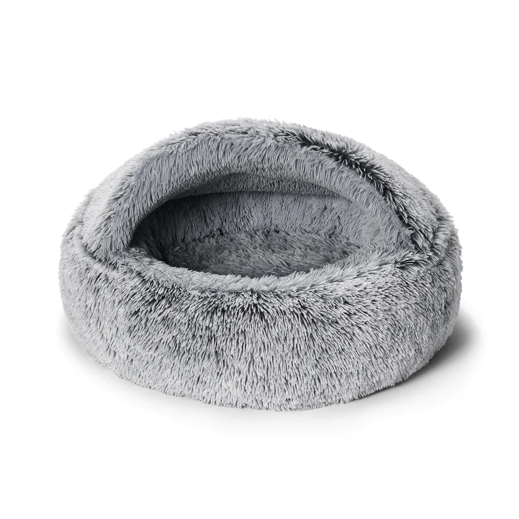 Snooza Luxurious Hoodie Cuddler Pet Bed in Silver Fox - Calming & Comforting - Three Sizes