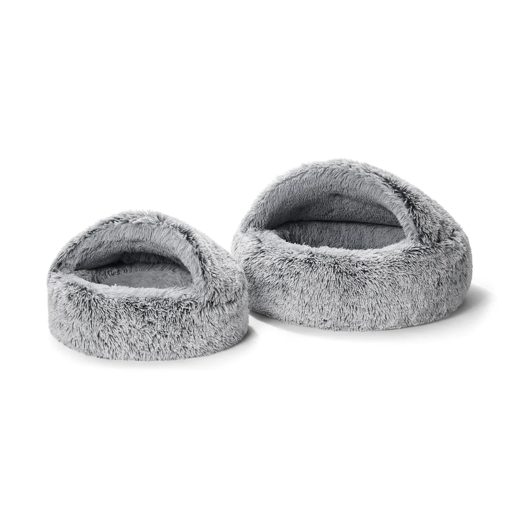 Snooza Luxurious Hoodie Cuddler Pet Bed in Silver Fox - Calming & Comforting - Three Sizes