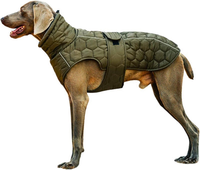 Warm Winter Dog Coat - Waterproof, Adjustable & Reflective - Size M - Green
