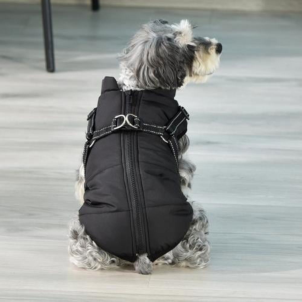 Windproof & Waterproof Coat for Dogs with Built in Harness & Soft Fleece Lining - XL Black