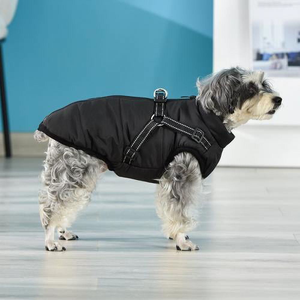 Windproof & Waterproof Coat for Dogs with Built in Harness & Soft Fleece Lining - XL Black