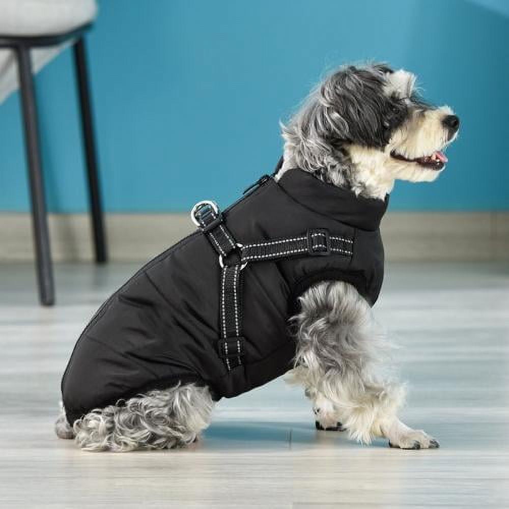 Windproof & Waterproof Coat for Dogs with Built in Harness & Soft Fleece Lining - XL Black
