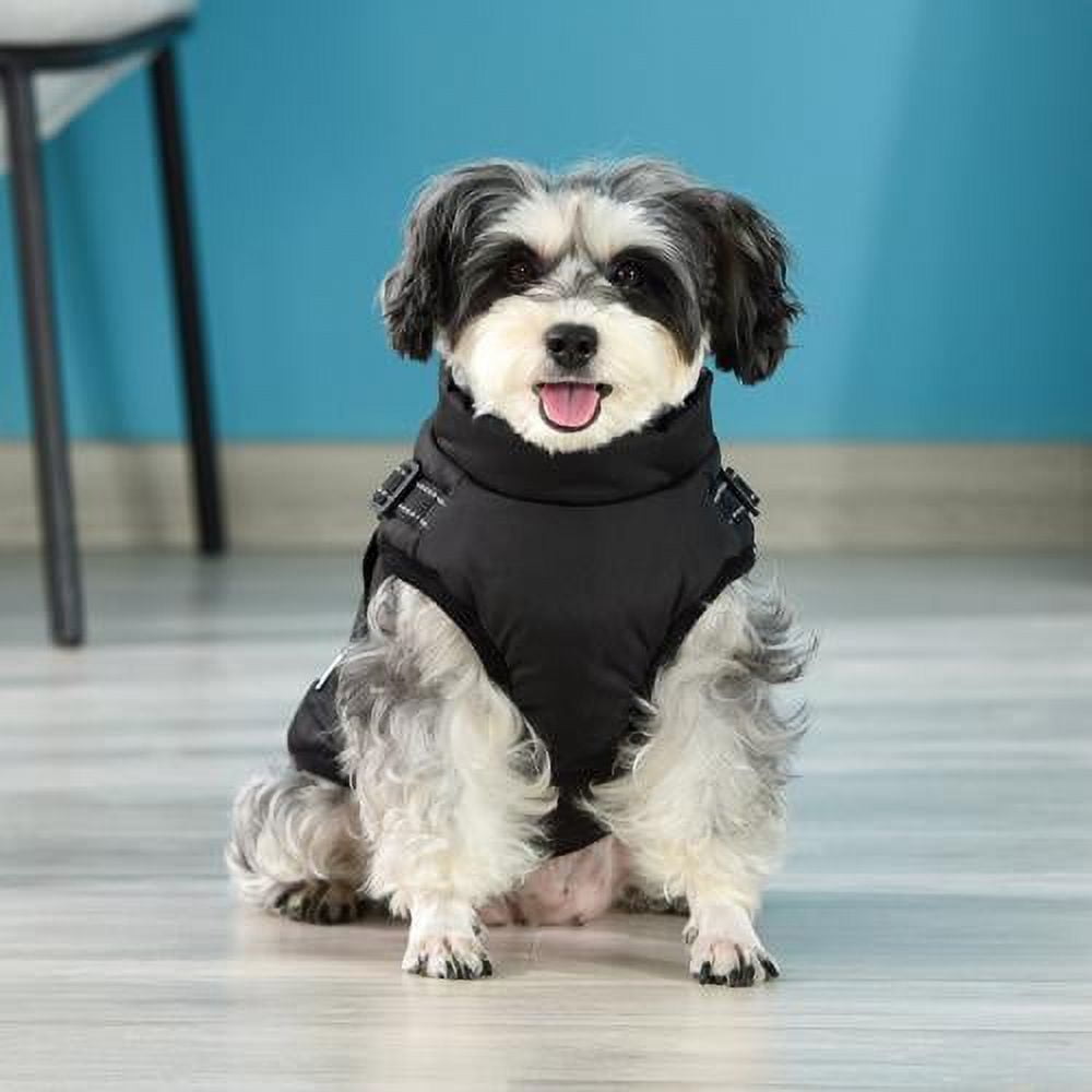 Windproof & Waterproof Coat for Dogs with Built in Harness & Soft Fleece Lining - XL Black