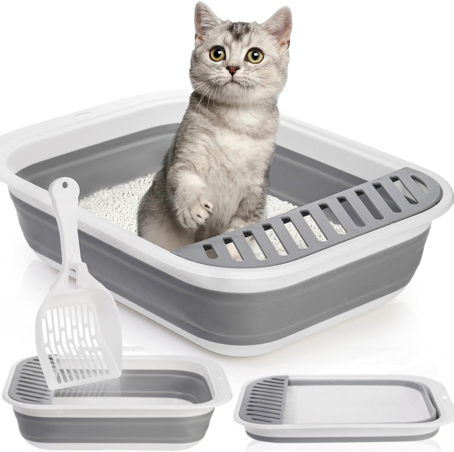 Collapsible Small Shallow Litter Box with Scoop for Kittens