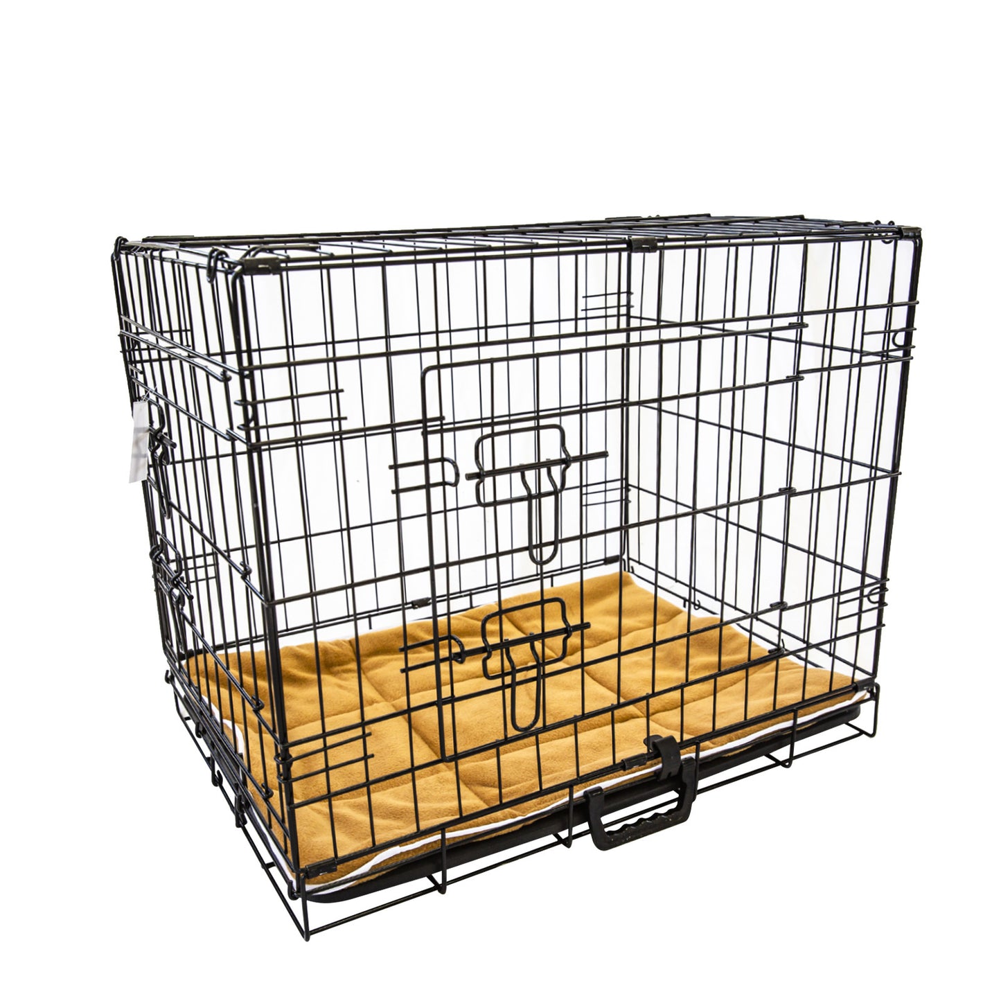 42" Foldable 2 Door Steel Dog Crate with Tray + Cushion Mat Bundle