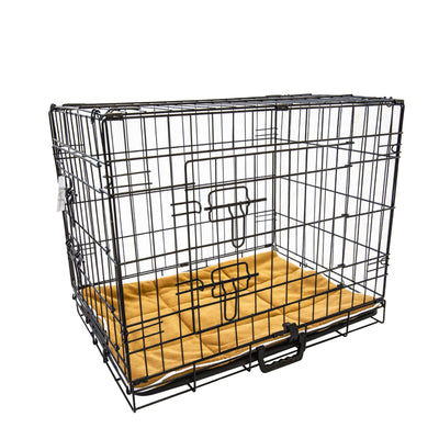 42" Foldable 2 Door Steel Dog Crate with Tray + Cushion Mat Bundle