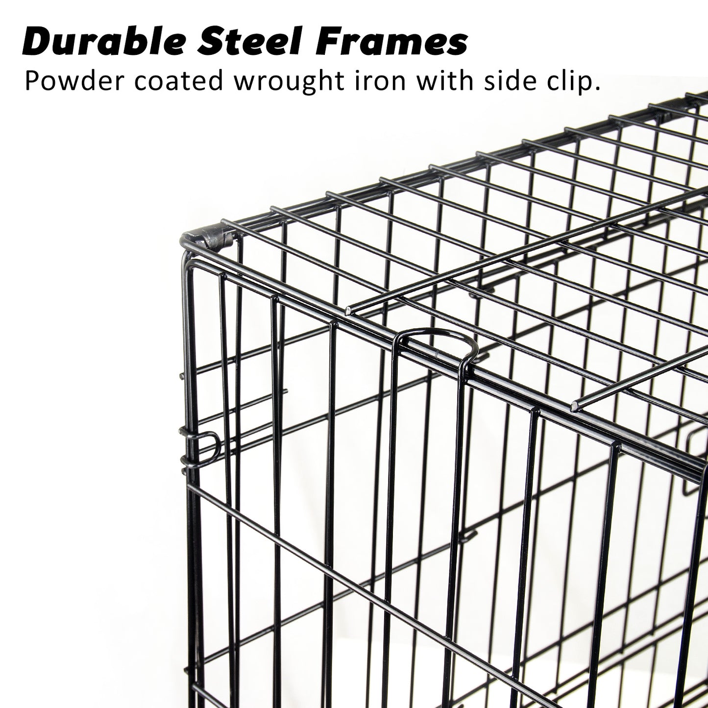 42" Foldable 2 Door Steel Dog Crate with Tray + Cushion Mat Bundle