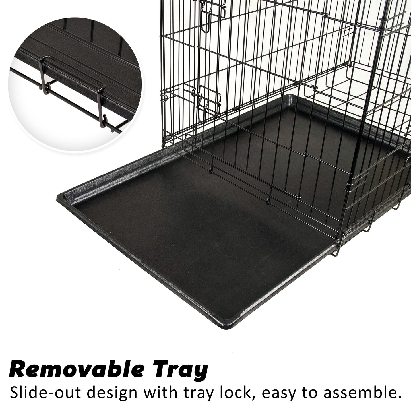 42" Foldable 2 Door Steel Dog Crate with Tray + Cushion Mat Bundle