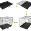 42" Foldable 2 Door Steel Dog Crate with Tray + Cushion Mat Bundle