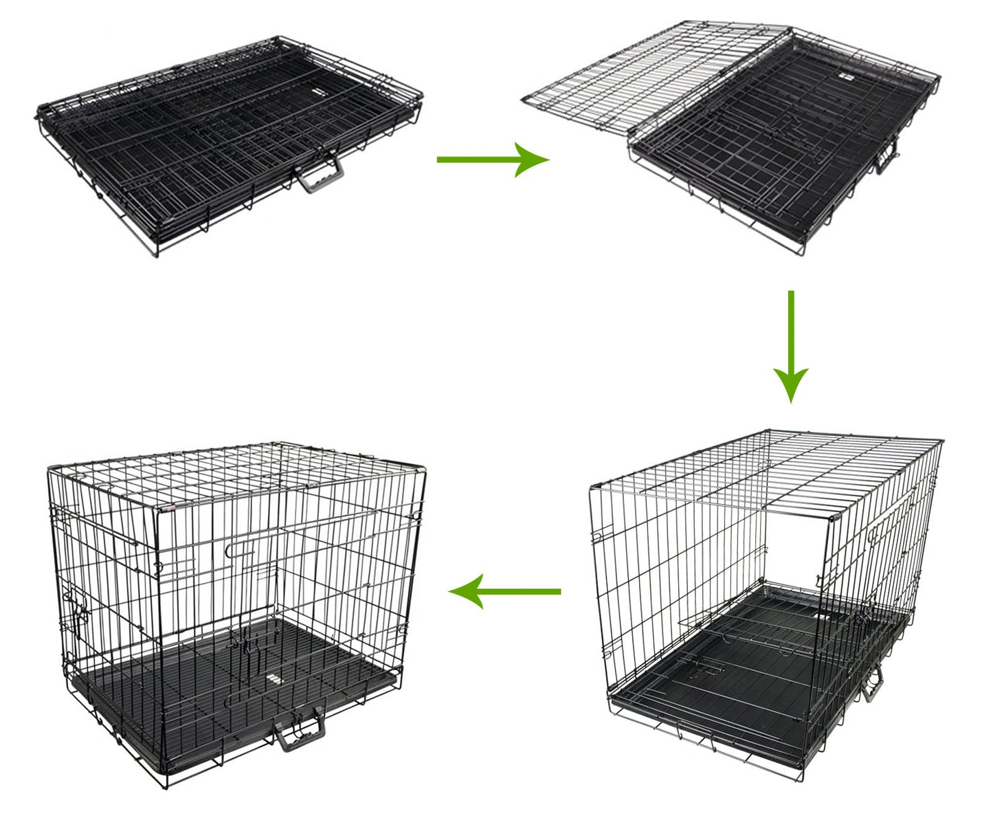 42" Foldable 2 Door Steel Dog Crate with Tray + Cushion Mat Bundle