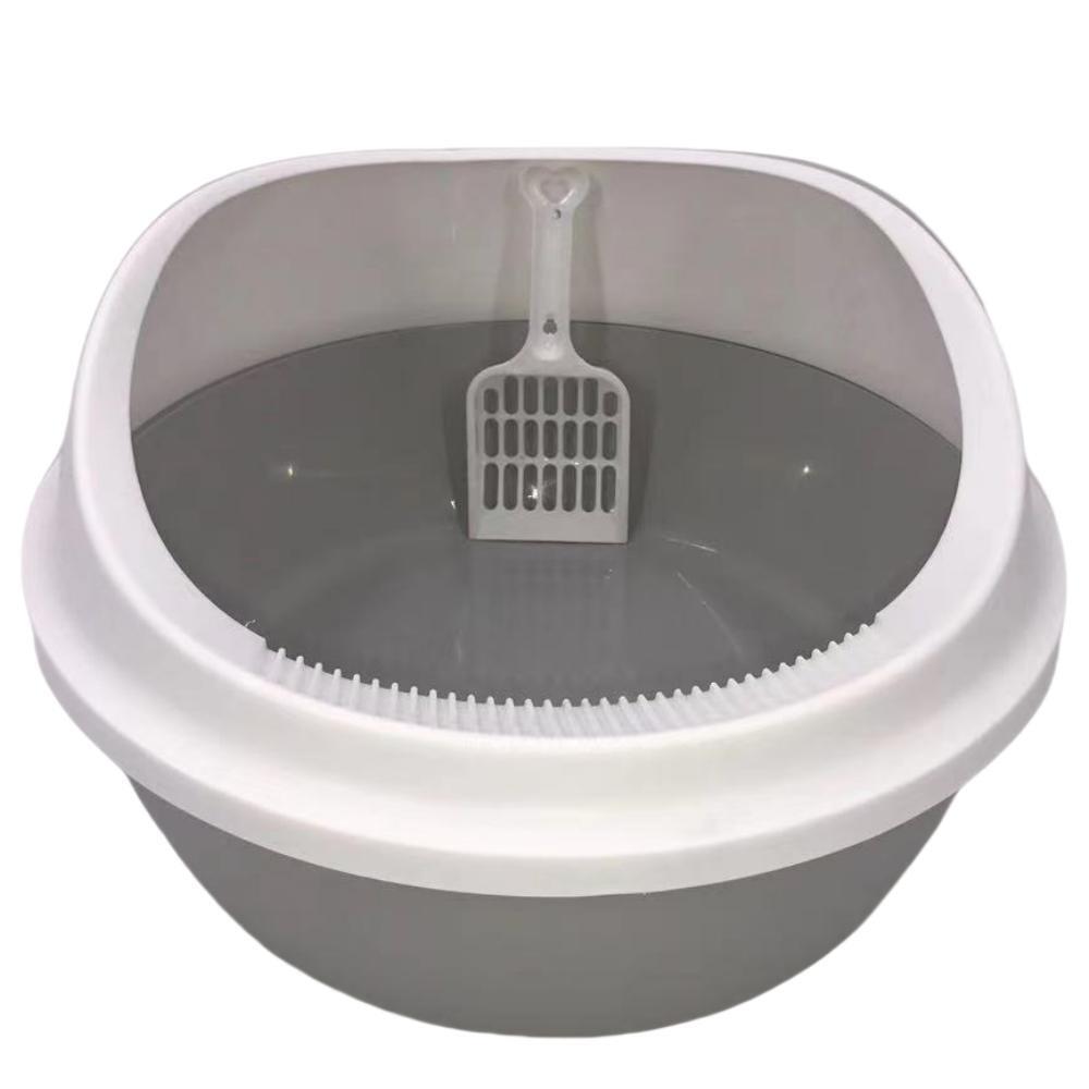 2X Medium Round Cat Litter Boxes with Scoop - Grey