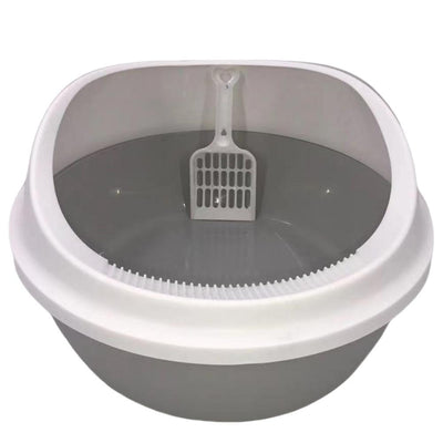 2X Medium Round Cat Litter Boxes with Scoop - Grey