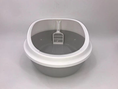 2X Medium Round Cat Litter Boxes with Scoop - Grey